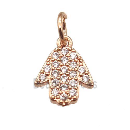 copper hamsahand pendant paved zircon, rose gold