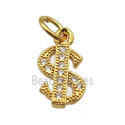 copper dollar-sign pendant paved zircon, gold plated