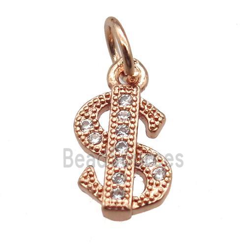 copper dollar-sign pendant paved zircon, rose gold