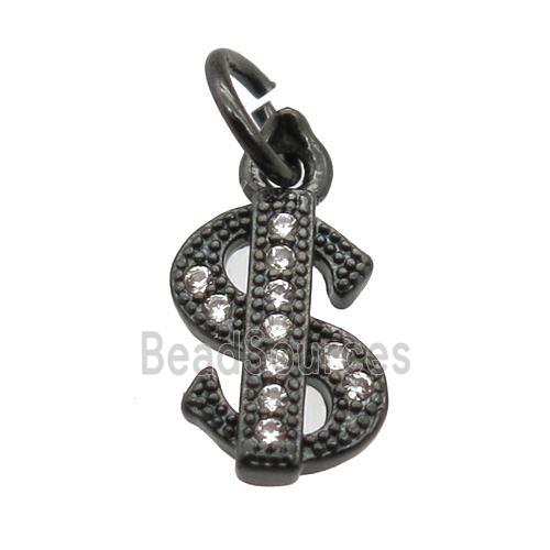 copper dollar-sign pendant paved zircon, black plated