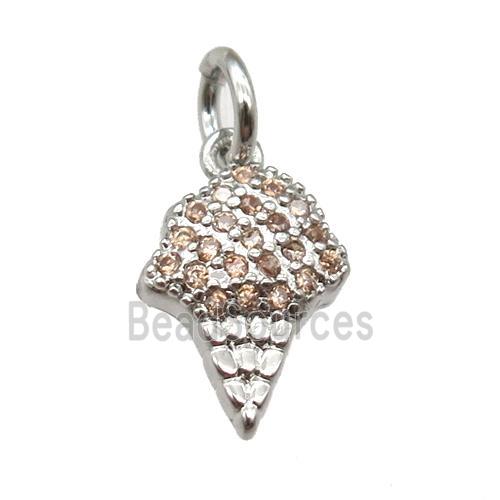 copper IceCream pendant paved zircon, platinum plated