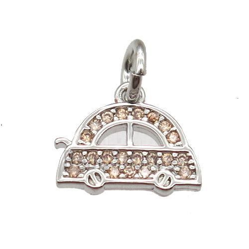 copper car pendant paved zircon, platinum plated