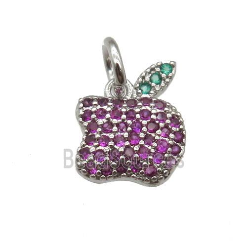 copper apple pendant paved zircon, platinum plated