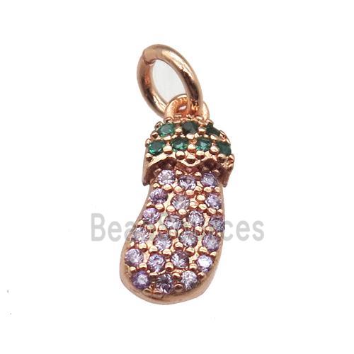 copper Eggplant pendant paved zircon, rose gold