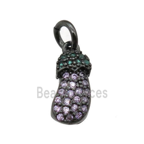 copper Eggplant pendant paved zircon, black plated