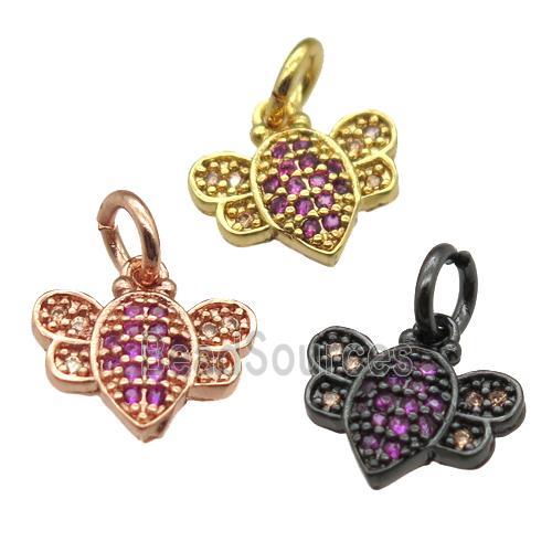 copper honeybee charm pendant paved zircon, mixed color