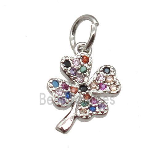 copper clover pendant paved zircon, platinum plated