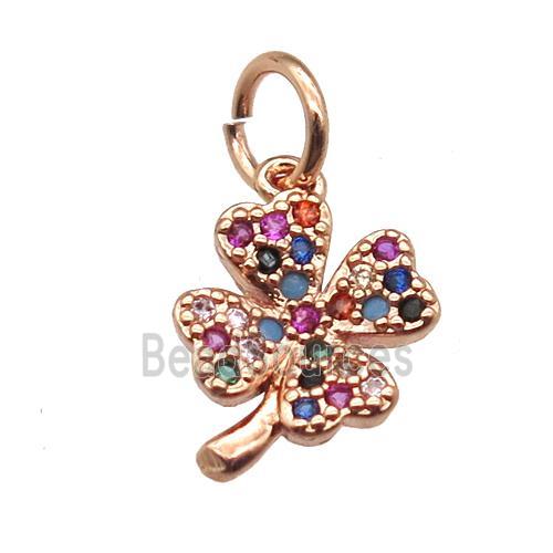 copper clover pendant paved zircon, rose gold