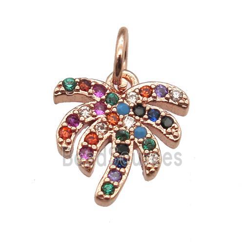 copper coconut-tree pendant paved zircon, rose gold