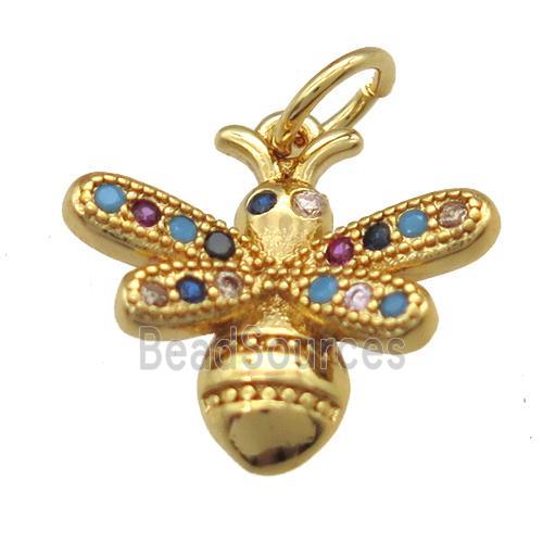 copper honeybee pendant paved zircon, gold plated