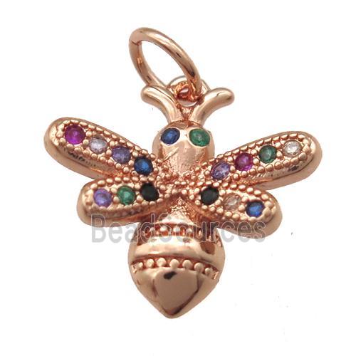 copper honeybee pendant paved zircon, rose gold