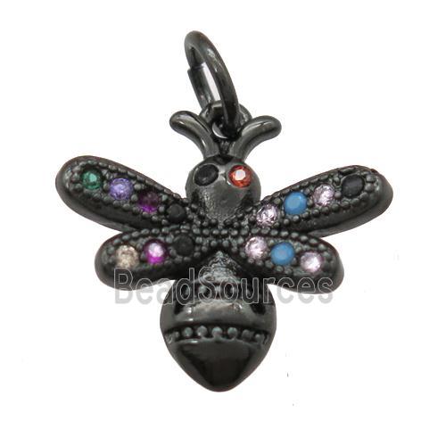 copper honeybee pendant paved zircon, black plated