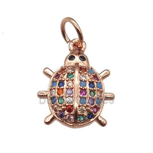 copper Beetle pendant paved zircon, rose gold