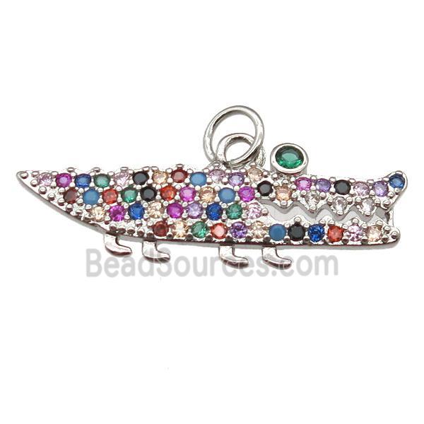 copper shark pendant paved zircon, platinum plated