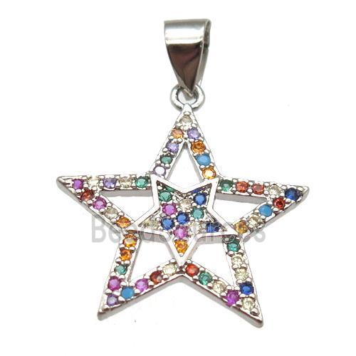 copper star pendant paved zircon, platinum plated