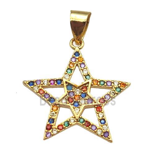 copper star pendant paved zircon, gold plated