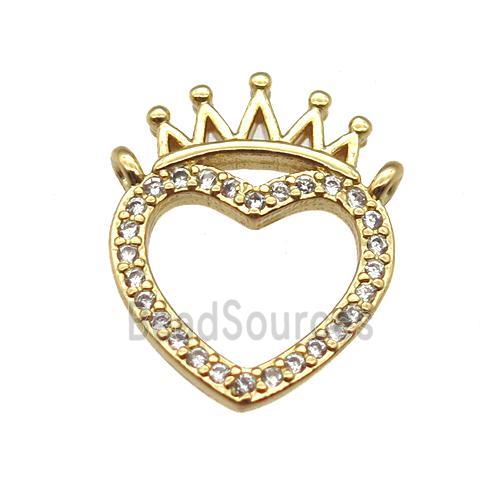 copper crown pendant paved zircon with 2loops, gold plated