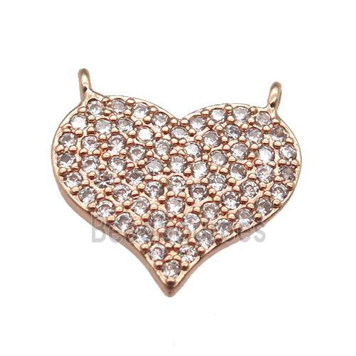 copper heart pendant paved zircon with 2loops, rose gold