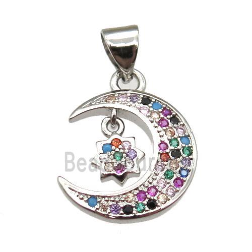 copper moon pendant pave zircon, platinum plated