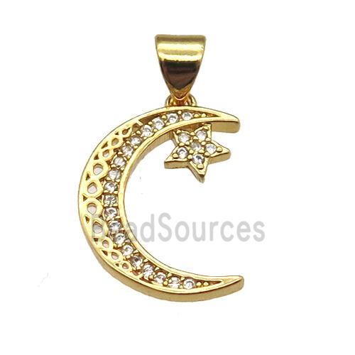 copper moon pendant pave zircon, gold plated