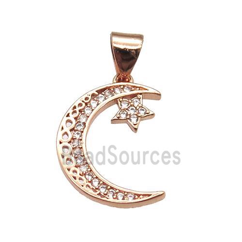 copper moon pendant pave zircon, rose gold