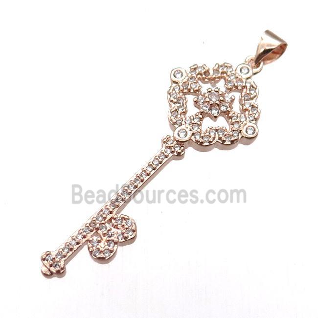 copper Key pendant pave zircon, rose gold