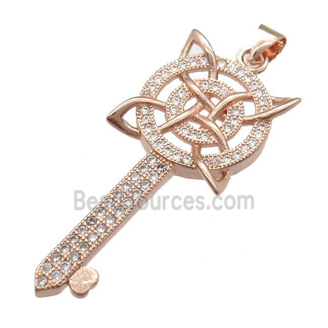 copper Key pendant pave zircon, rose gold