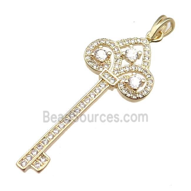 copper Key pendant pave zircon, gold plated