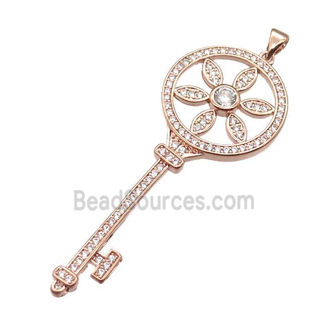 copper Key pendant pave zircon, rose gold