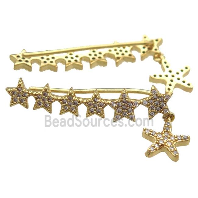 copper star brooch paved zircon, gold plated