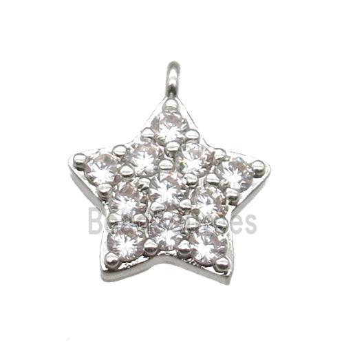 copper star pendant paved zircon, platinum plated