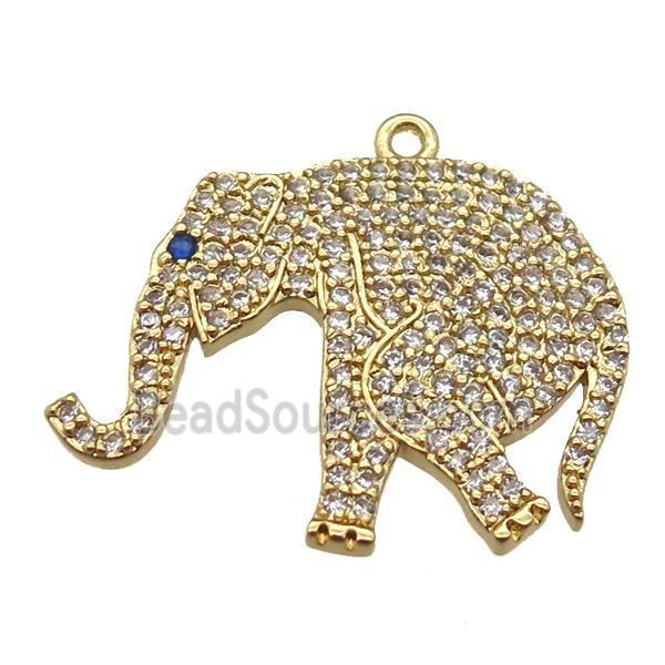 copper elephant pendant paved zircon, gold plated