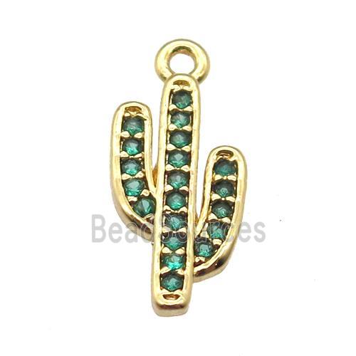 copper cactus pendant paved zircon, gold plated