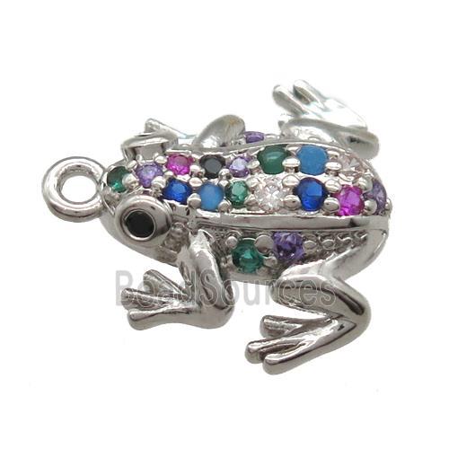 copper frog pendant paved zircon, platinum plated