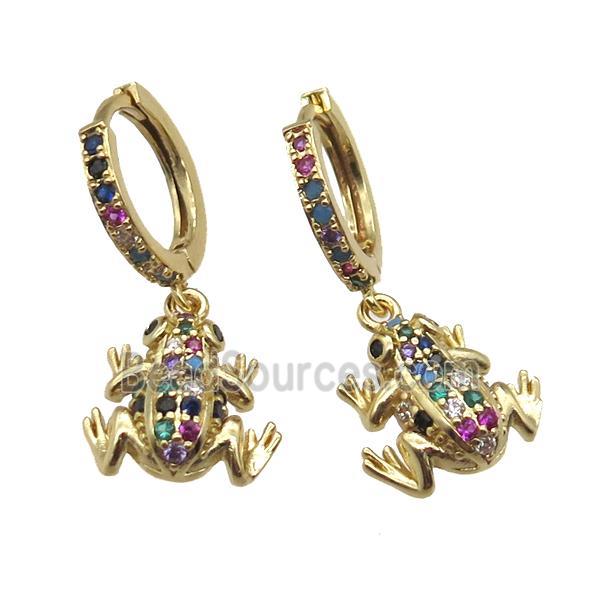 copper hoop Earring paved zircon, frog, gold plated