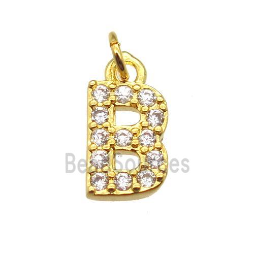 copper letter-B pendant paved zircon, gold plated