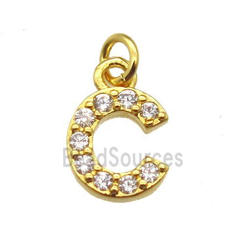 copper letter-C pendant paved zircon, gold plated