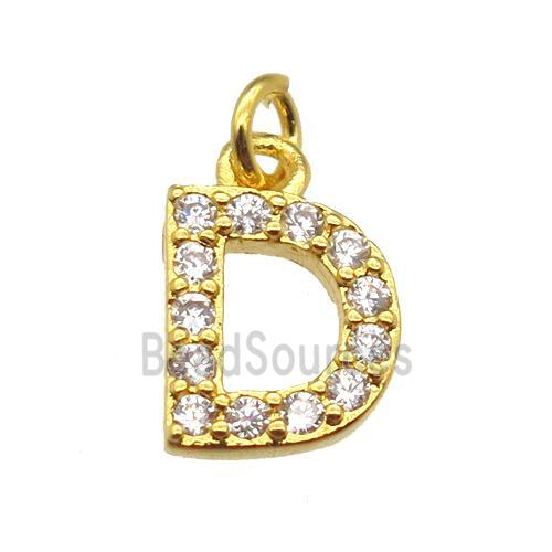 copper letter-D pendant paved zircon, gold plated