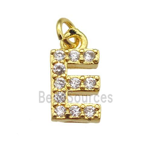 copper letter-E pendant paved zircon, gold plated