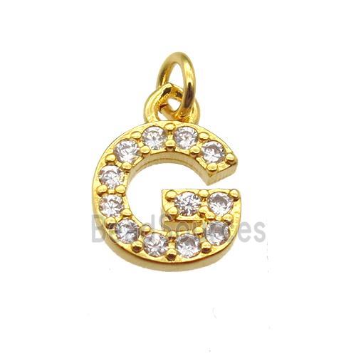 copper letter-G pendant paved zircon, gold plated