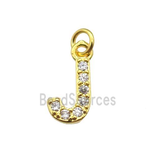 copper letter-J pendant paved zircon, gold plated