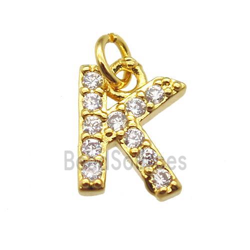 copper letter-K pendant paved zircon, gold plated