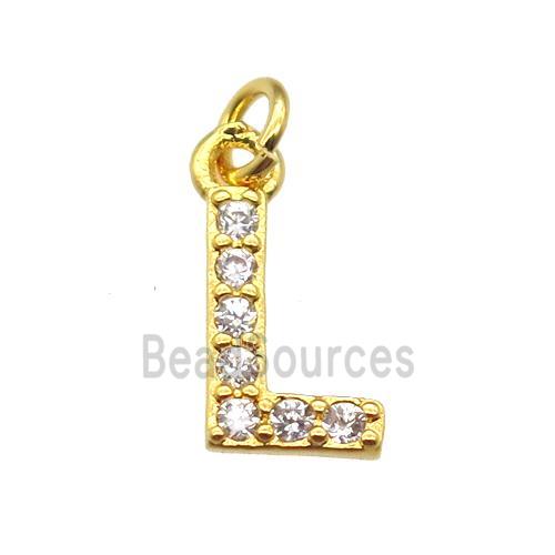 copper letter-L pendant paved zircon, gold plated