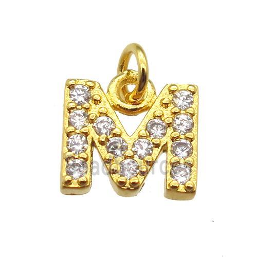 copper letter-M pendant paved zircon, gold plated