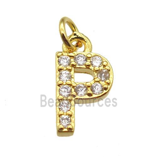 copper letter-P pendant paved zircon, gold plated