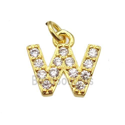 copper letter-W pendant paved zircon, gold plated