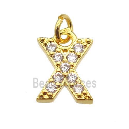 copper letter-X pendant paved zircon, gold plated