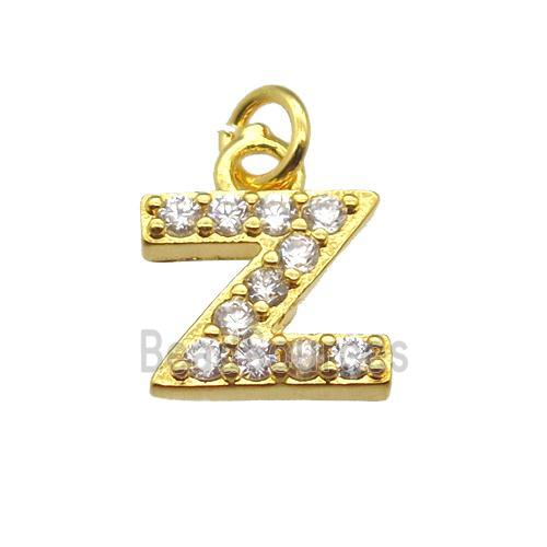 copper letter-Z pendant paved zircon, gold plated