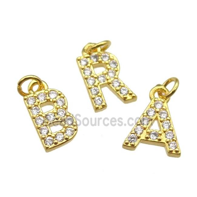 mixed copper Alphabet letter pendant paved zircon, gold plated