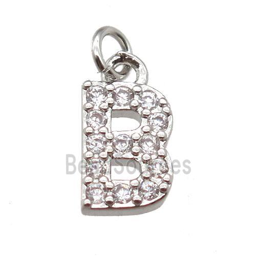 copper letter-B pendant paved zircon, platinum plated